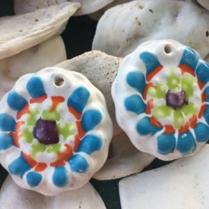 Set of 2 Porcelain Flower Pendants